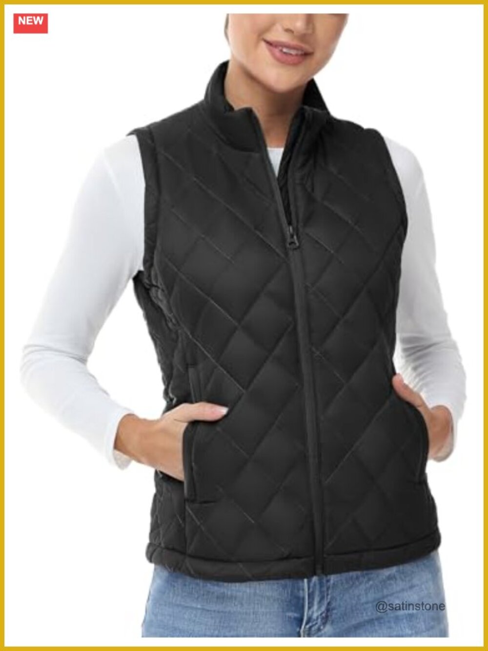 Women's Lightweight Quilted Puffer Vest Sleeveless Stand Collar Winter Warm